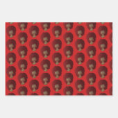 Schwarze Frau, Rotes Afro, natürliches Haar, Rotes Geschenkpapier Set (Vorderseite)