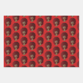 Schwarze Frau, Rotes Afro, natürliches Haar, Rotes Geschenkpapier Set