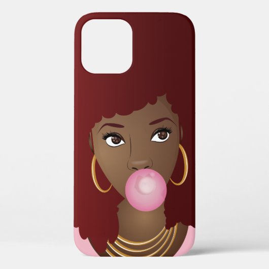 Schwarze Frau, Rotes Afro, Poppingrosa Bubblegum Case-Mate iPhone Hülle (Rückseite)