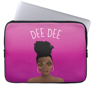 Schwarze Frau, Schatten & High Bun, Hot Pink Magen Laptopschutzhülle