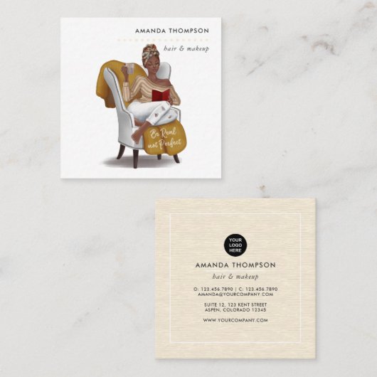 Schwarze Frau Schönheitsmode Quadratische Visitenkarte (Vorne/Hinten)