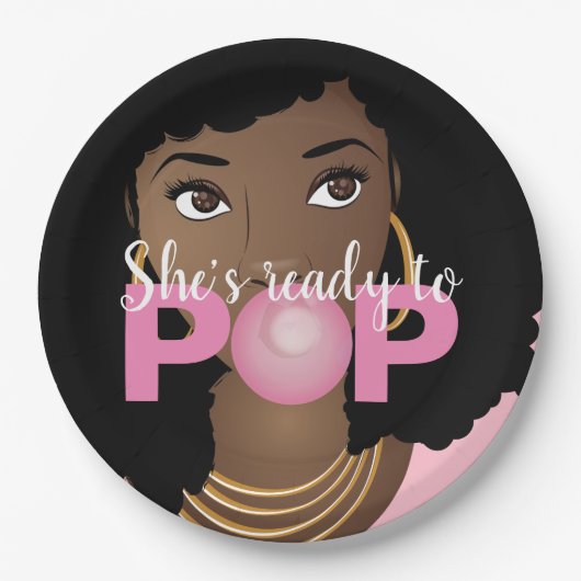 Schwarze Frau, sie ist bereit zum Pop, Bubblegum T Pappteller (Vorderseite)