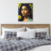 Schwarze Frau Sonnenblume Portrait Van Gogh Style Leinwanddruck (Insitu (Schlafzimmer))