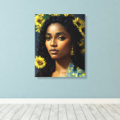 Schwarze Frau Sonnenblume Portrait Van Gogh Style Leinwanddruck (Insitu (Holzboden))