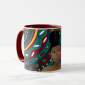 Schwarze Frau, Tribal Inspiriert Muster Monogramm Tasse (Vorderseite Links)