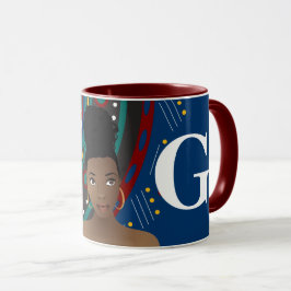 Schwarze Frau, Tribal Inspiriert Muster Monogramm  Tasse