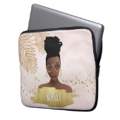 Schwarze Frau, tropische Blätter und Schatten, ros Laptopschutzhülle (Vorderseite Links)