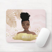 Schwarze Frau, tropische Blätter und Schatten, ros Mousepad (Mit Mouse)