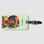 Schwarze Frau, tropische Blume und Papagei Gepäckanhänger (Vorderseite (Horizontal))