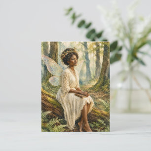 Schwarze Frau Wald Feen Aquarellmalerei Postkarte