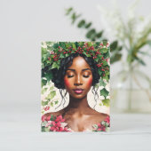 Schwarze Frau Weihnachten Holly Poinsettia Kunst (Stehend Vorderseite)