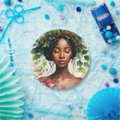 Schwarze Frau Weihnachten Holly Poinsettia Kunst Pappteller (Party)