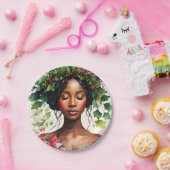 Schwarze Frau Weihnachten Holly Poinsettia Kunst Pappteller (Party)