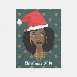 Schwarze Frau, Weihnachten Weihnachtsmannmütze, Po Fleecedecke