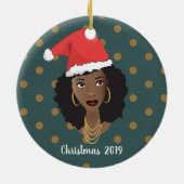 Schwarze Frau, Weihnachten Weihnachtsmannmütze, Po Keramik Ornament (Hinten)