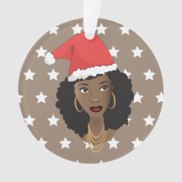 Schwarze Frau Weihnachten Weihnachtsmannmütze, Whi Ornament