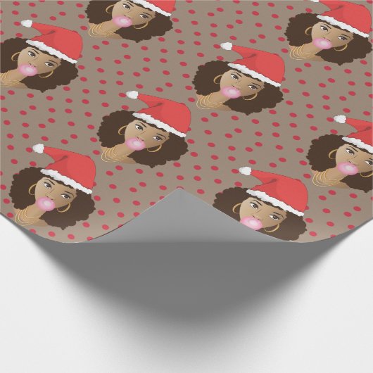 Schwarze Frau, Weihnachtsmannmütze Bubblegum Red P Geschenkpapier (Ecke)