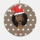 Schwarze Frau, Weihnachtsmannmütze, Muster der wei Keramik Ornament (Hinten)