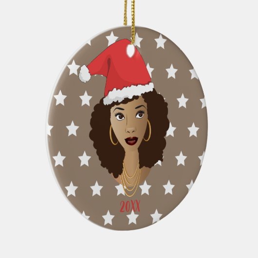 Schwarze Frau, Weihnachtsmannmütze, Muster der wei Keramik Ornament (Rechts)