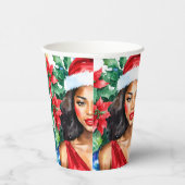 Schwarze Frau Weihnachtsmannmütze Weihnachten Pappbecher (Rechts)
