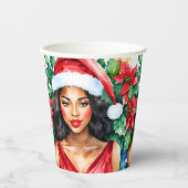 Schwarze Frau Weihnachtsmannmütze Weihnachten Pappbecher (Vorderseite)
