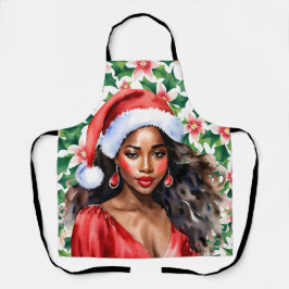 Schwarze Frau Weihnachtsmannmütze Weihnachten Schürze