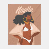 Schwarze Frau, weißes Bikini, Beach Ready Fleecedecke (Vorderseite)