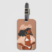 Schwarze Frau, weißes Bikini, Beach Ready Gepäckanhänger (Vorderseite Vertikal)