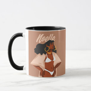 Schwarze Frau, weißes Bikini, Beach Ready Tasse