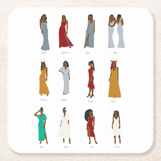 Schwarze Frau Zodiac Astrologie Rechteckiger Pappuntersetzer (Vorderseite)