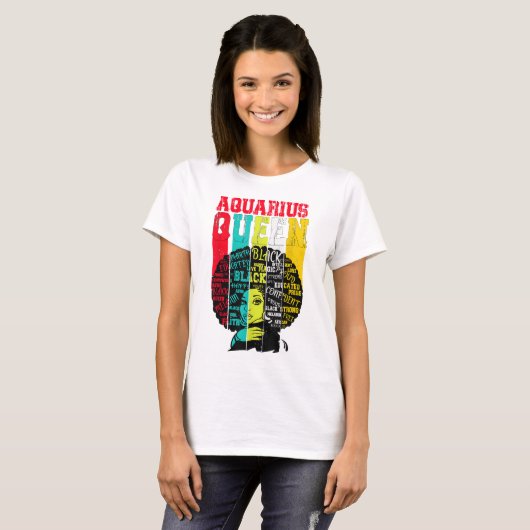 Schwarze Frauen Afro Hair Geschenk AQUARIUS Königi T-Shirt (Vorne ganz)