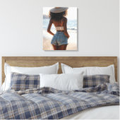 Schwarze Frauen am Strand tragen Sommerhut Leinwanddruck (Insitu (Schlafzimmer))