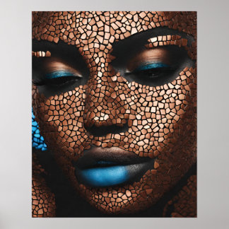 Schwarze Frauen Blue Copper Mosaik Wand Kunst