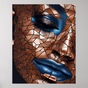 Schwarze Frauen Blue Copper Mosaik Wand Kunst
