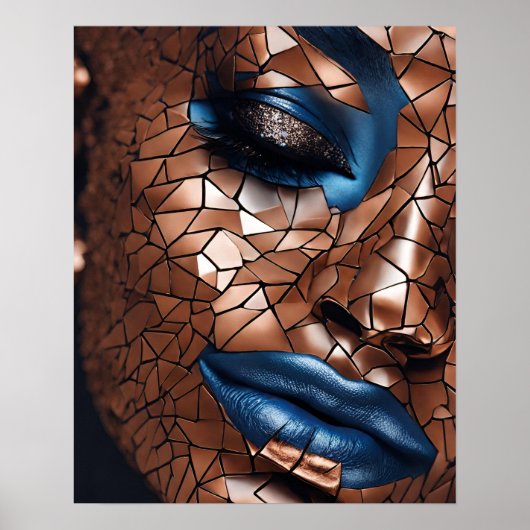 Schwarze Frauen Blue Copper Mosaik Wand Kunst (Vorne)