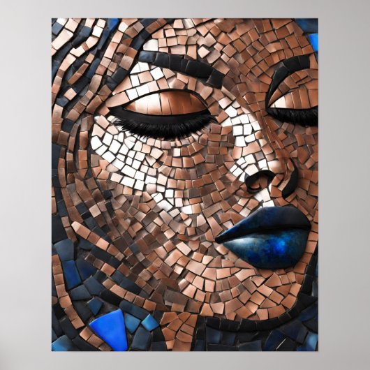 Schwarze Frauen Blue Copper Mosaik Wand Kunst (Vorne)