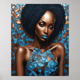 Schwarze Frauen Blue Copper Mosaik Wand Kunst