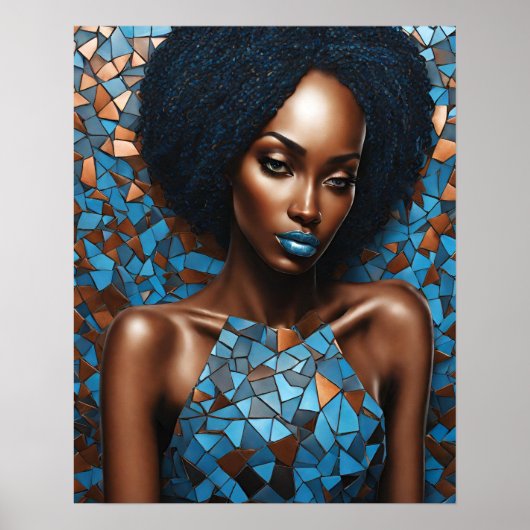 Schwarze Frauen Blue Copper Mosaik Wand Kunst (Vorne)