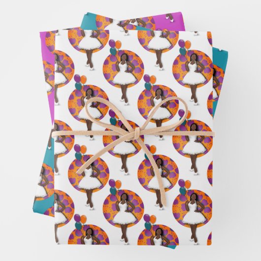 Schwarze Frauen farbenfrohe Balloons Blume Muster Geschenkpapier Set (Beispiel)