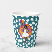 Schwarze Frauen farbenfrohe Balloons Blume Muster Pappbecher (Vorderseite)