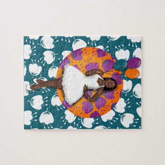 Schwarze Frauen farbenfrohe Balloons Blume Muster  Puzzle (Horizontal)