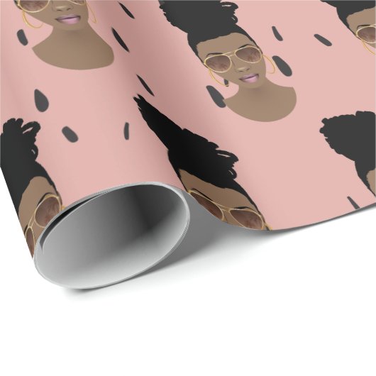 Schwarze Frauen, Gold-Schatten, schwarze Punkte, R Geschenkpapier (Rolleneckpunkt)