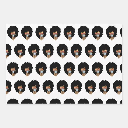 Schwarze Frauen, Gold Shades, Blue Bubblegum Geschenkpapier Set (Vorderseite 3)