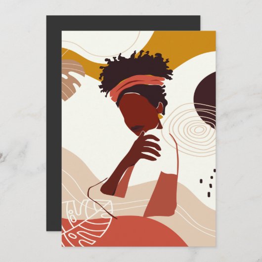 Schwarze Frauen Illustration Kunst, Portrait Print Einladung (Vorne/Hinten)