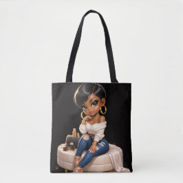 Schwarze Frauen-Illustration Tote Bag –  Tasche