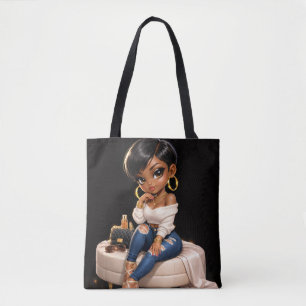 Schwarze Frauen-Illustration Tote Bag – Tasche