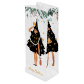 Schwarze Frauen im Schwarzen Weihnachtsbaum-Party Geschenktüte Für Weinflaschen (Rückseite Schrägansicht)