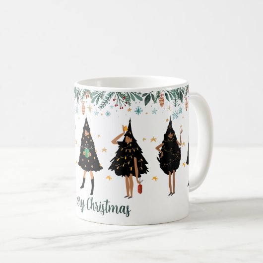Schwarze Frauen im Schwarzen Weihnachtsbaum-Party Kaffeetasse (VorderseiteRechts)