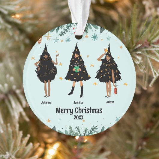 Schwarze Frauen im Schwarzen Weihnachtsbaum-Party Ornament (Baum)