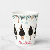 Schwarze Frauen im Schwarzen Weihnachtsbaum-Party  Pappbecher (Rückseite)